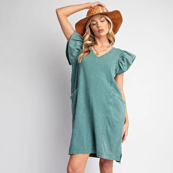 New Easel Mineral Washed Cotton Jersey Knit Shirt Dress - Picture 1 of 5